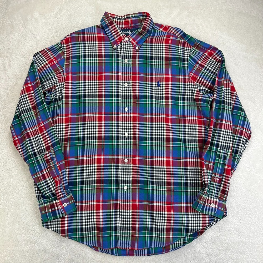 Vintage Ralph Lauren Plaid Button Down Men Multicolor Pony Logo Custom Fit